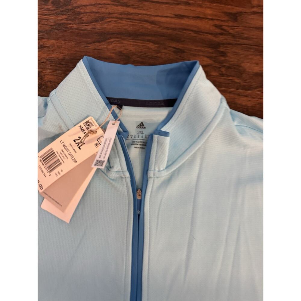 Adidas Mens Golf Lt Wght Qtr Zip Bliss Blue Sz 2XL NWT HM5446 - Picture 3 of 7